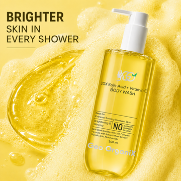 Geo OrganiX 10X Kojic Acid Body Wash with Vitamin C, Glycolic Acid, Niacinamide & Kakadu Plum Extract | Brightening Body Cleanser for Tan Removal, Dark Spots | Paraben Free | Men & Women