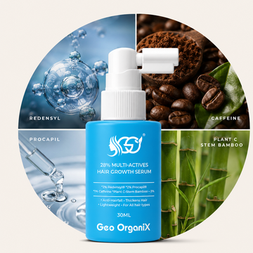 Geo OrganiX Hair Growth Serum for Men & Women | 28% Multi-Active Hair Regrowth Formula with 2% Baicapil, 2% Redensyl, 2% Procapil, 1% Caffeine, Biotin & Rosemary | Anti Hair Fall Serum for Strong, Hair | 30ml